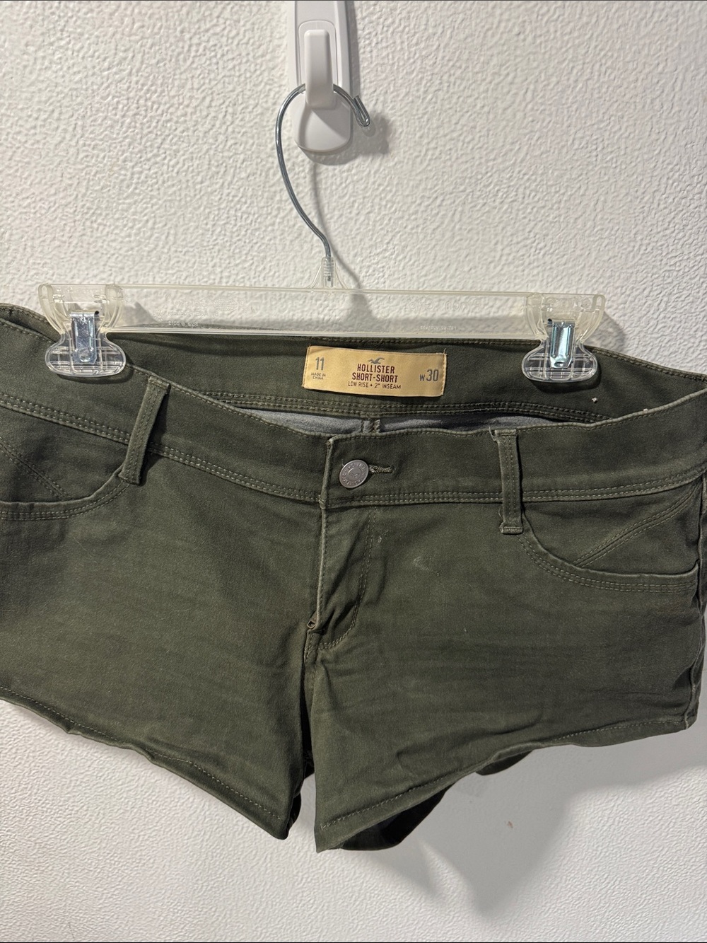 Hollister Olive Green Low-Rise Denim Short Shorts